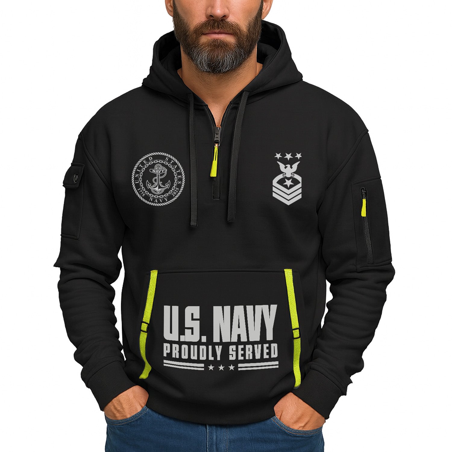 Custom US Navy Ranks Quarter Zip Hoodie TQZ03