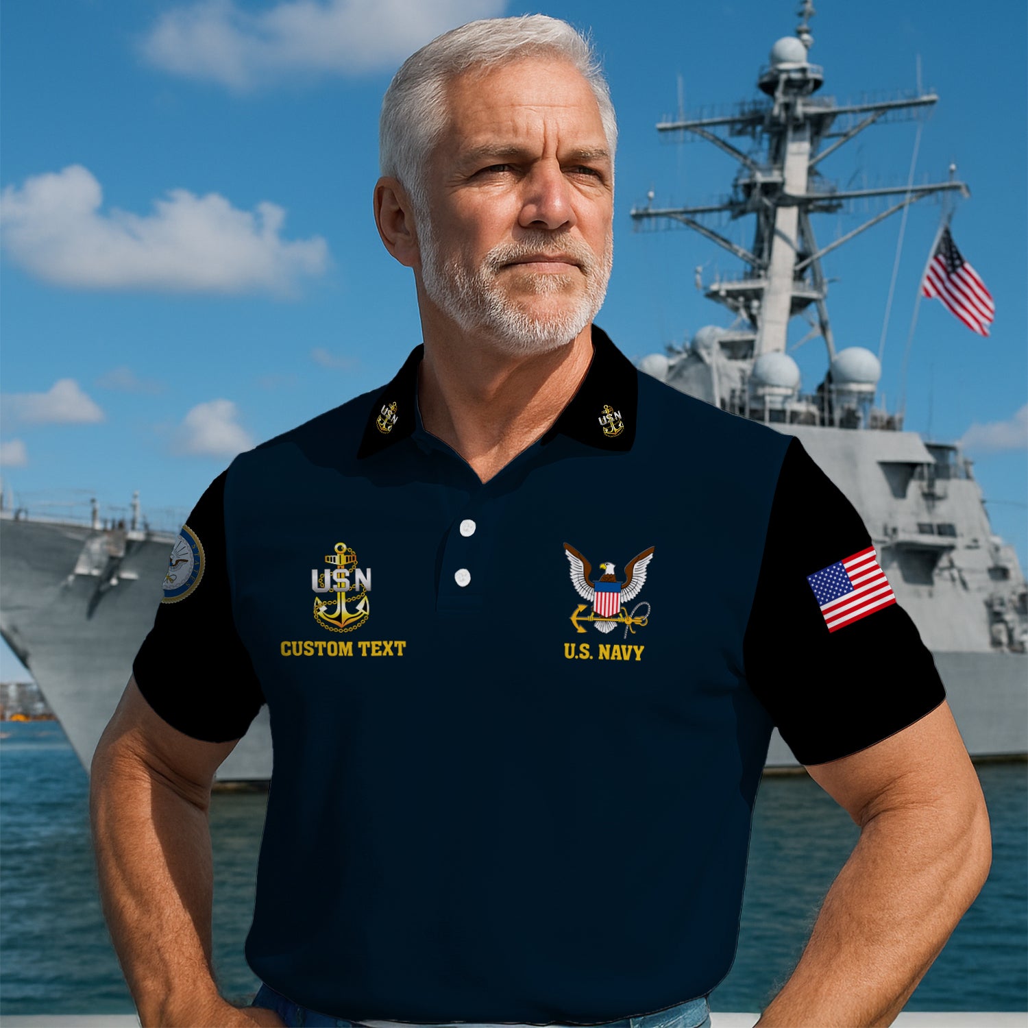 US Navy Polo Shirt – Custom Rank & Text