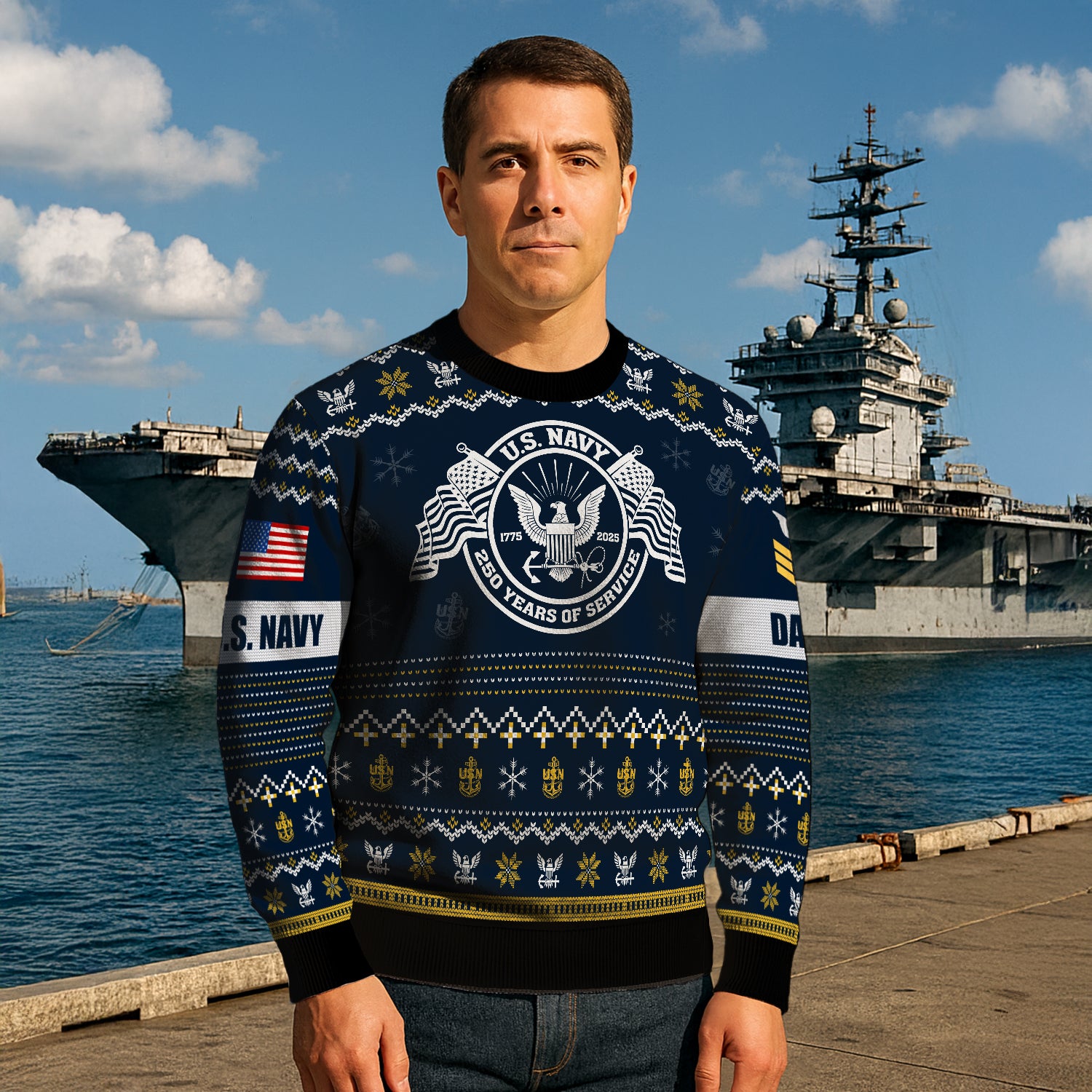 Personalized US Navy Christmas Ugly Sweater UST004