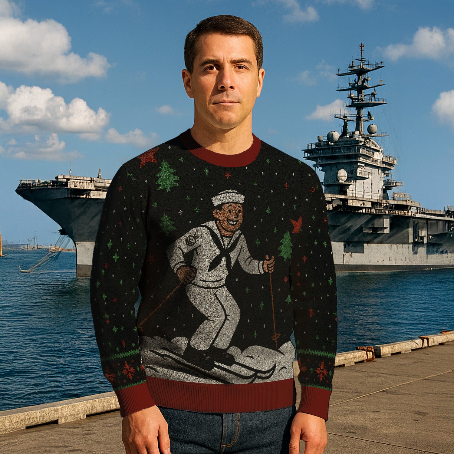 Personalized US Navy Christmas Ugly Sweater TUST14