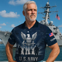 US Navy 250th Anniversary Polo Shirt – Eagle Emblem & Sailor Silhouette