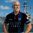 US Navy Polo Shirt – Black & Blue Stripes with Stars Custom Rank