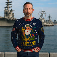 US Navy 250 Anchored In Christmas Spirit Christmas Ugly Sweater