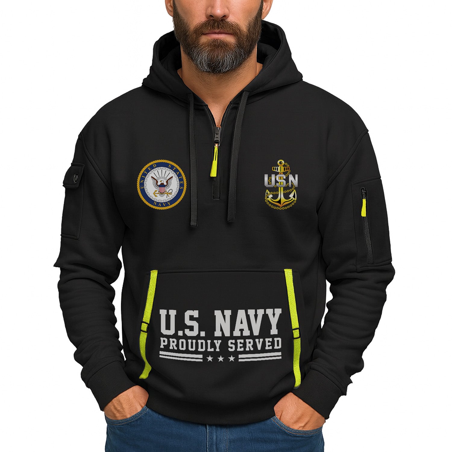 Custom US Navy Ranks Quarter Zip Hoodie TQZ02