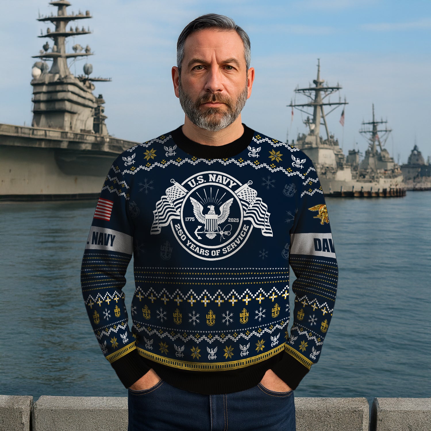 Personalized US Navy Christmas Ugly Sweater UST004