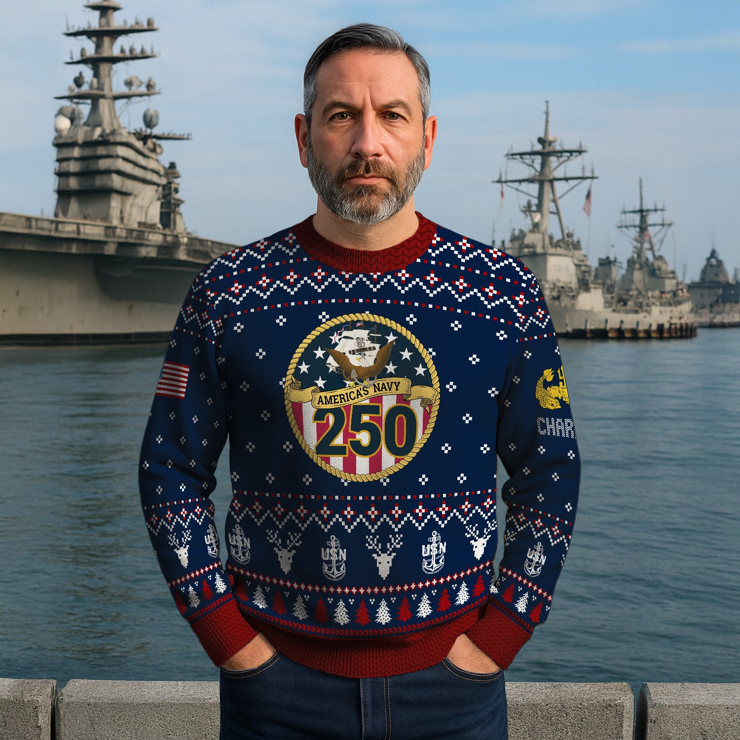 Personalized US Navy Christmas Ugly Sweater UST001