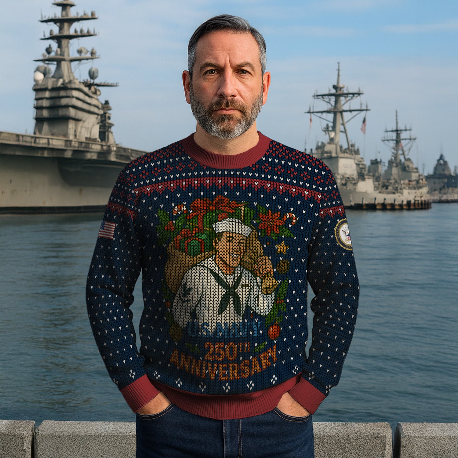 Personalized US Navy Christmas Ugly Sweater TUST13