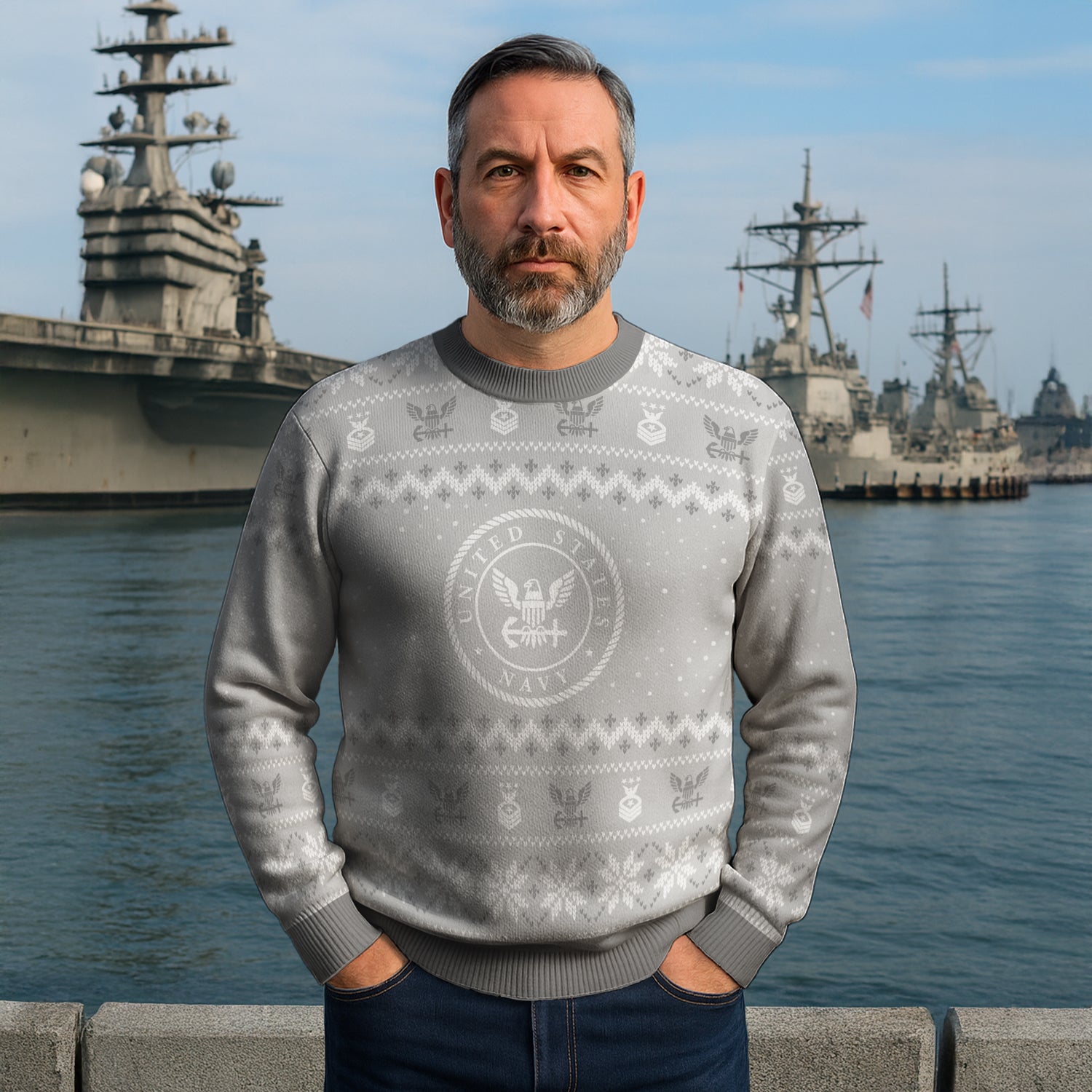 Personalized US Navy Christmas Ugly Sweater TUST08