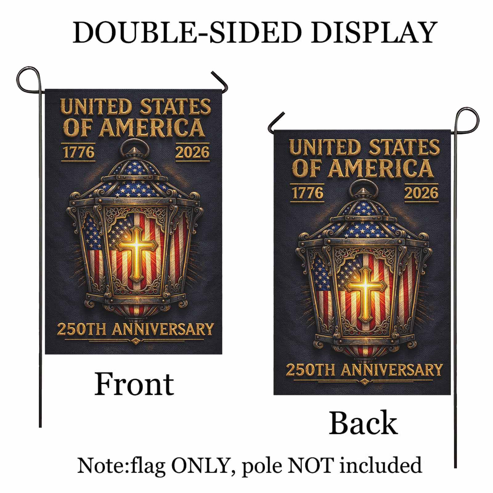 Christian Patriotic America 250 Garden Flag USA Cross Flag 1776-2026 Independence Decor
