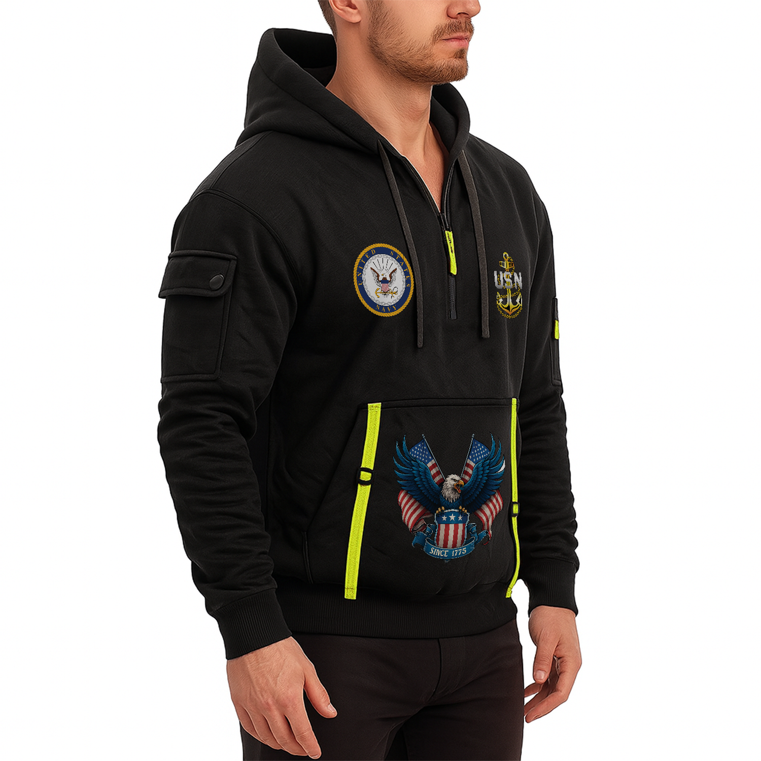 Custom US Navy Ranks Quarter Zip Hoodie TQZ01