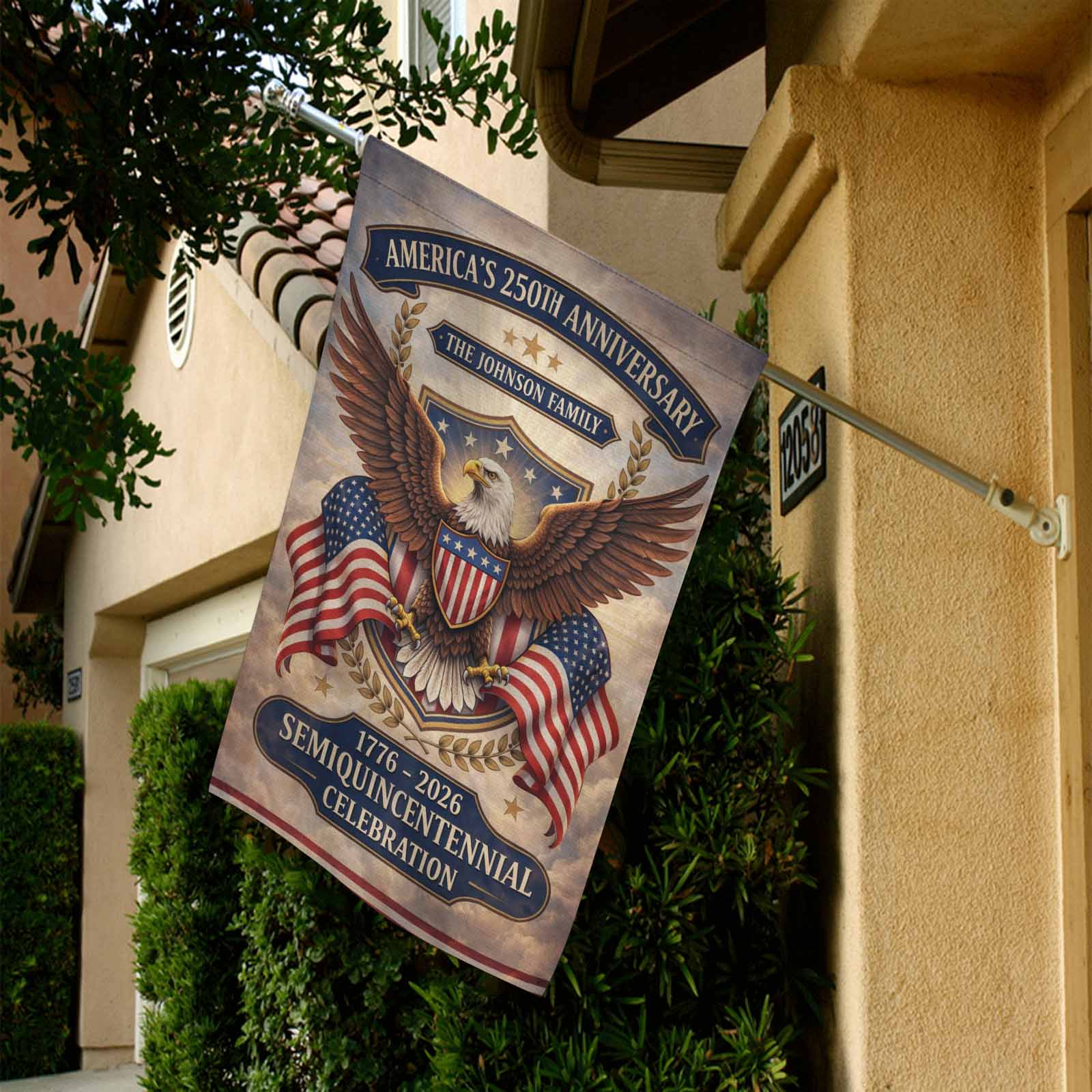 Personalized America’s 250th Garden Flag 1776–2026 Family Name Decor