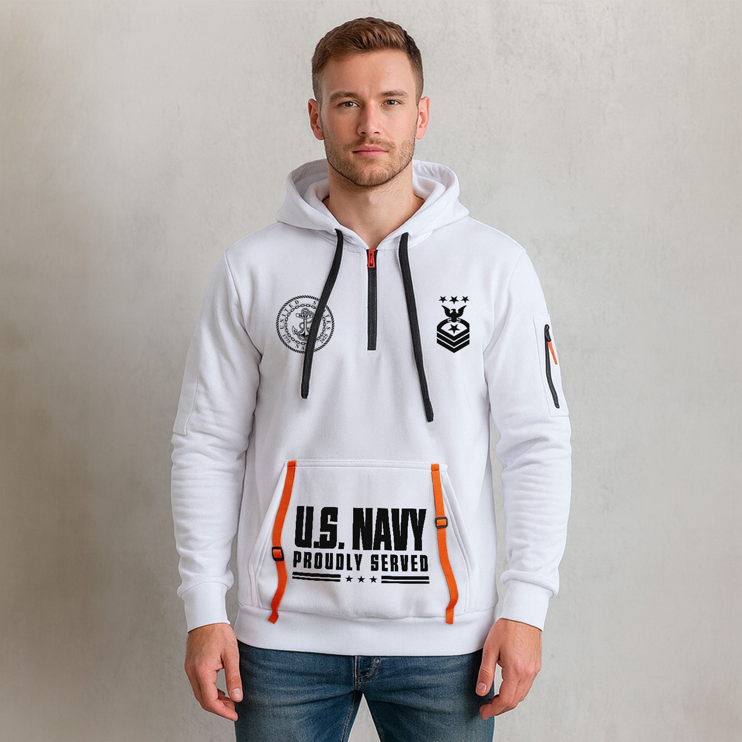 Custom US Navy Ranks Quarter Zip Hoodie TQZ03