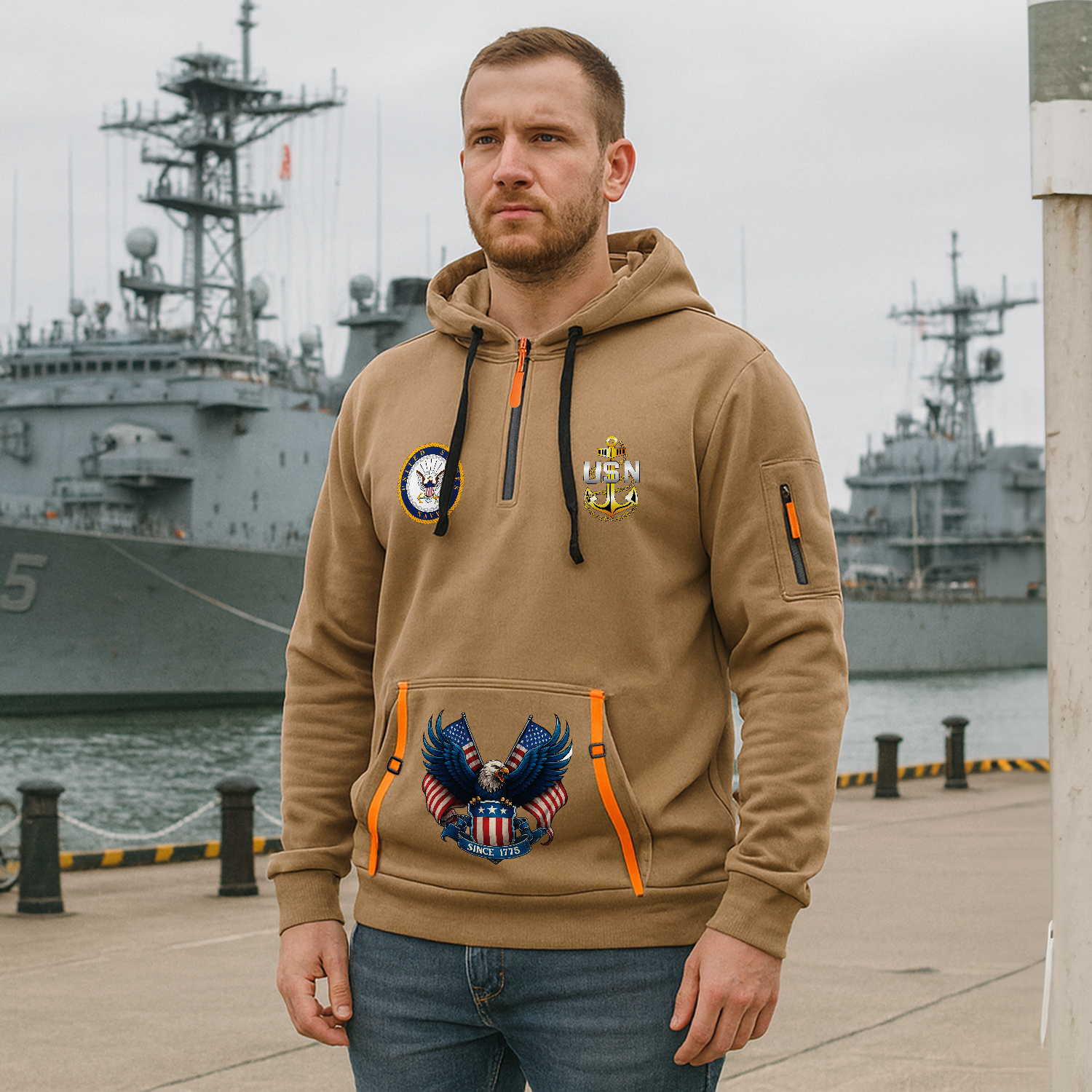 Custom US Navy Ranks Quarter Zip Hoodie TQZ01