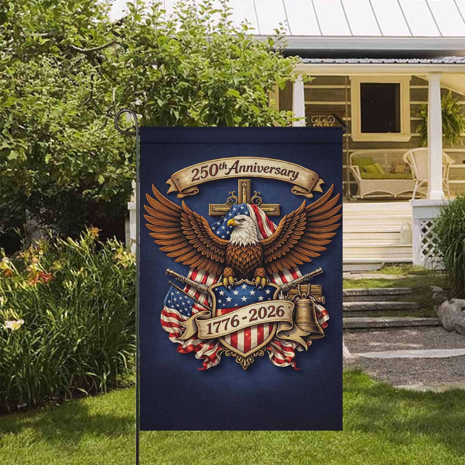 America 250 Garden Flag Patriotic Eagle Liberty Bell Cross 1776-2026 Anniversary