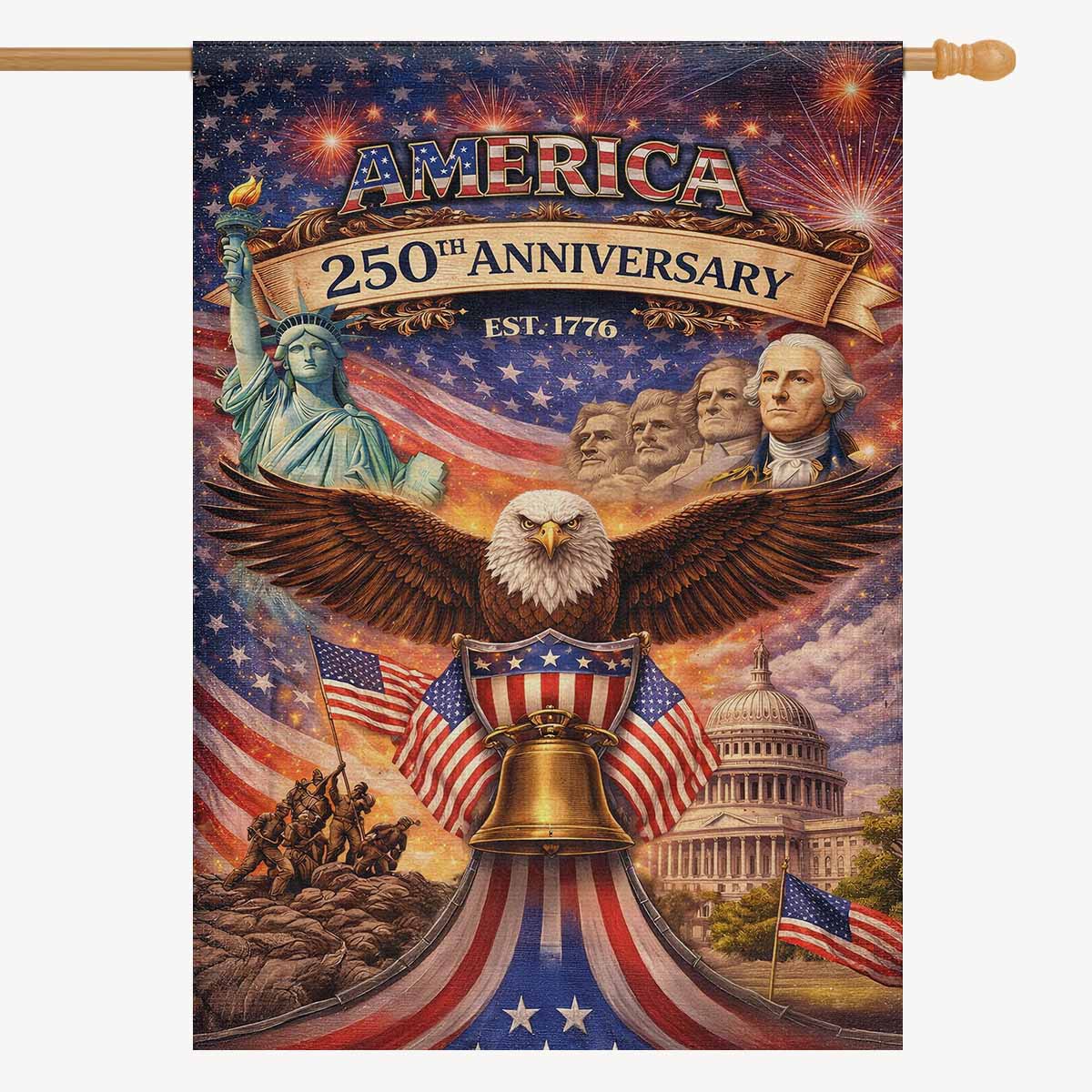 America 250 House Flag 1776–2026 Patriotic Celebration Banner
