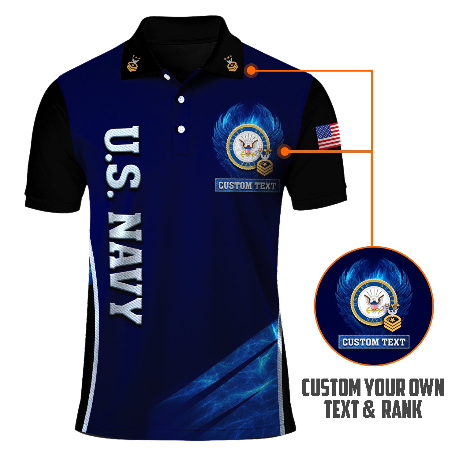 US Navy Polo Shirt – Bold Vertical Text & Navy Seal