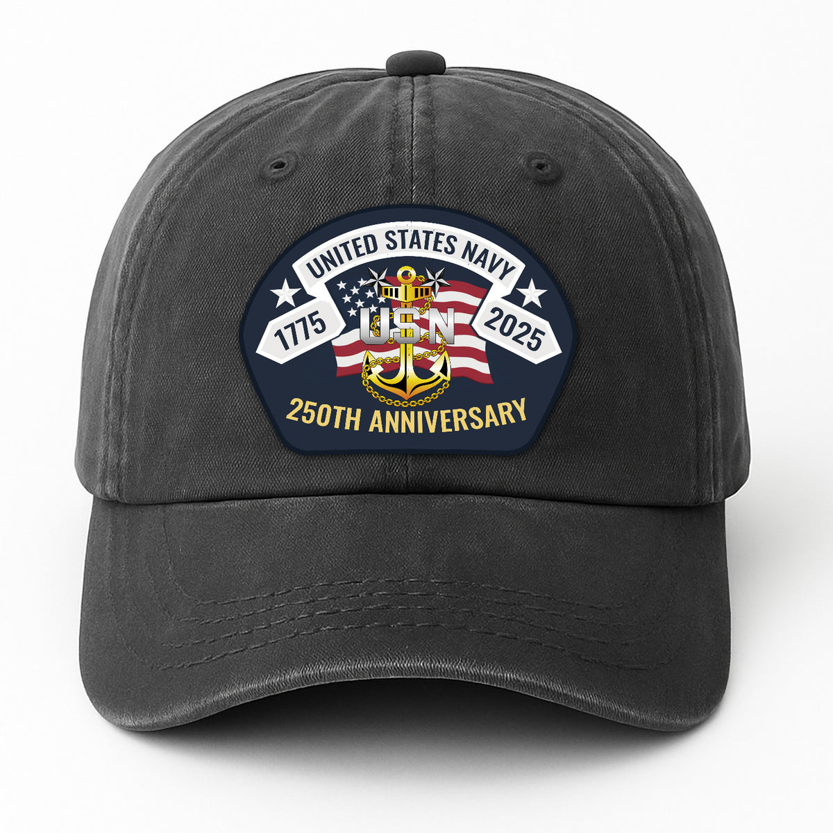 Custom Ranks US Navy 250th Annivesary Premium Washed Denim Cap