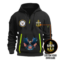 Custom US Navy Ranks Quarter Zip Hoodie TQZ01
