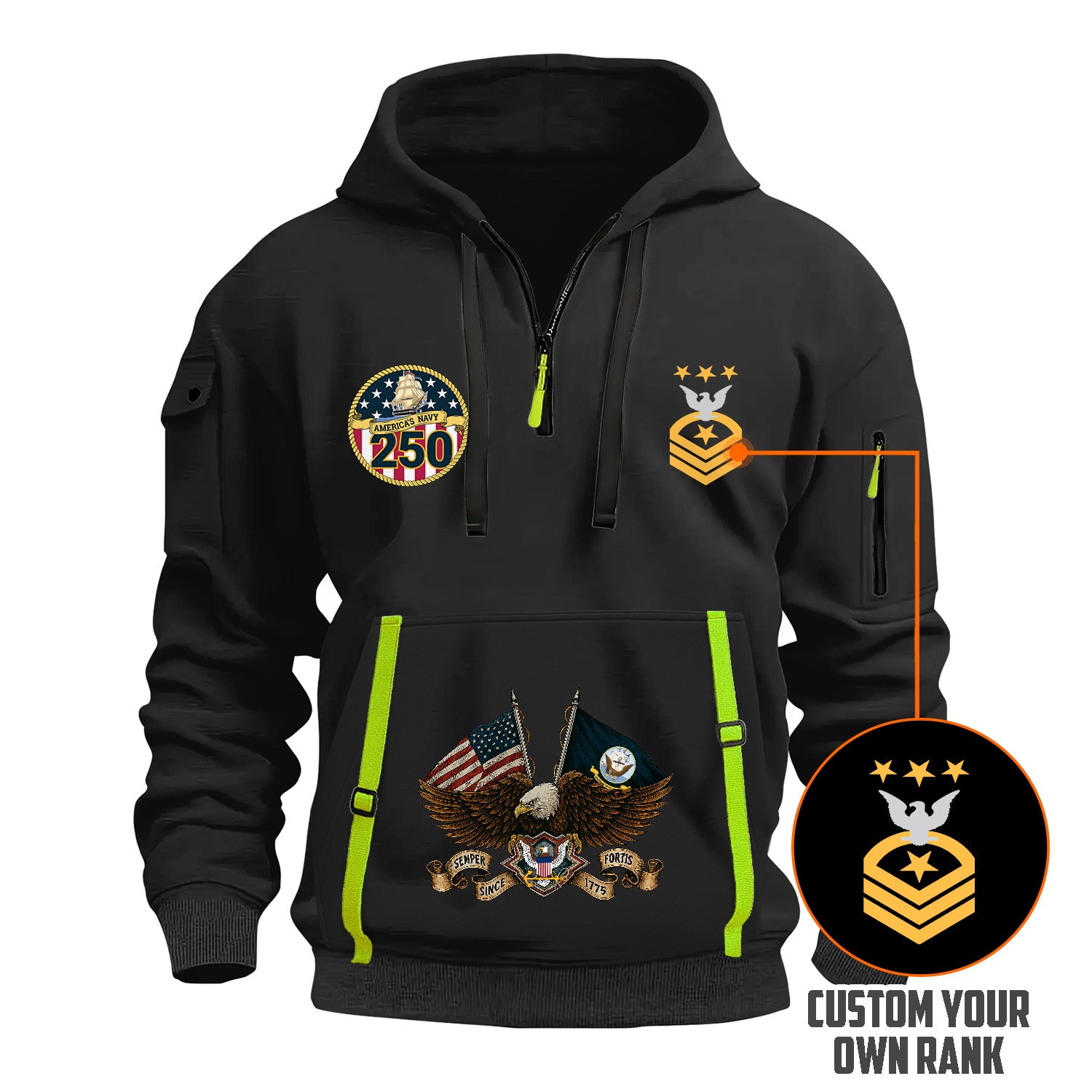 Personalized US Navy Quarter Zip Hoodie TQZ06