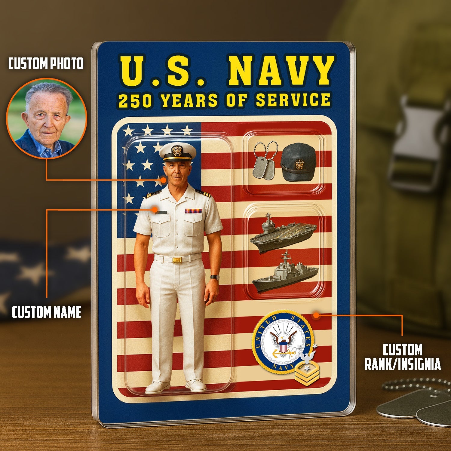 Custom Acrylic Plaque with Service Dress White Uniform