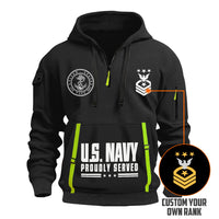 Custom US Navy Ranks Quarter Zip Hoodie TQZ03