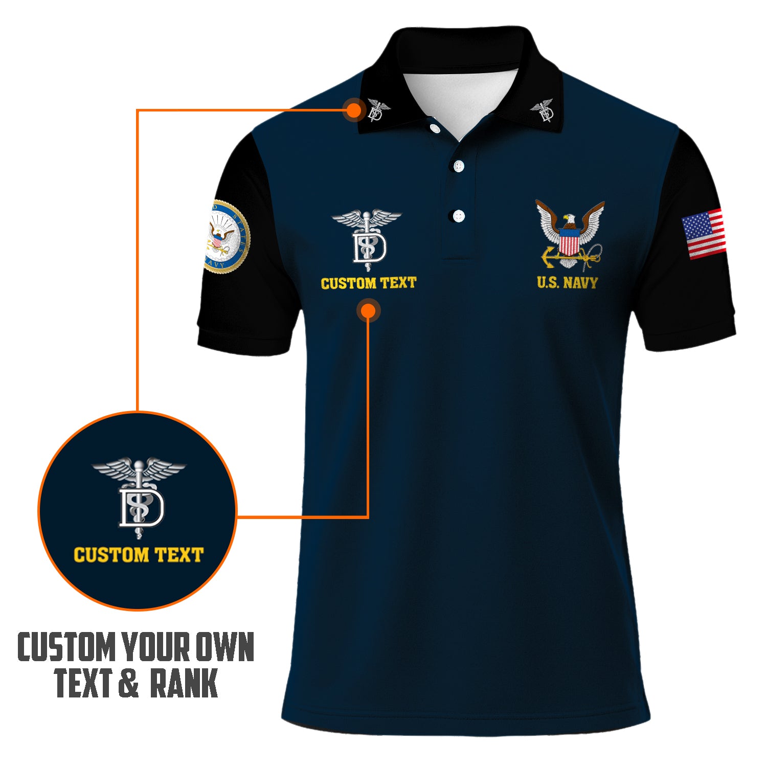 US Navy Polo Shirt – Custom Rank & Text