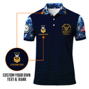 US Navy 250th Anniversary Polo Shirt – Custom Rank & Text with Camo Sleeves
