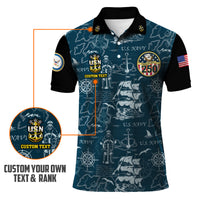 US Navy 250th Anniversary Polo Shirt – Ship Map Design with Custom Rank