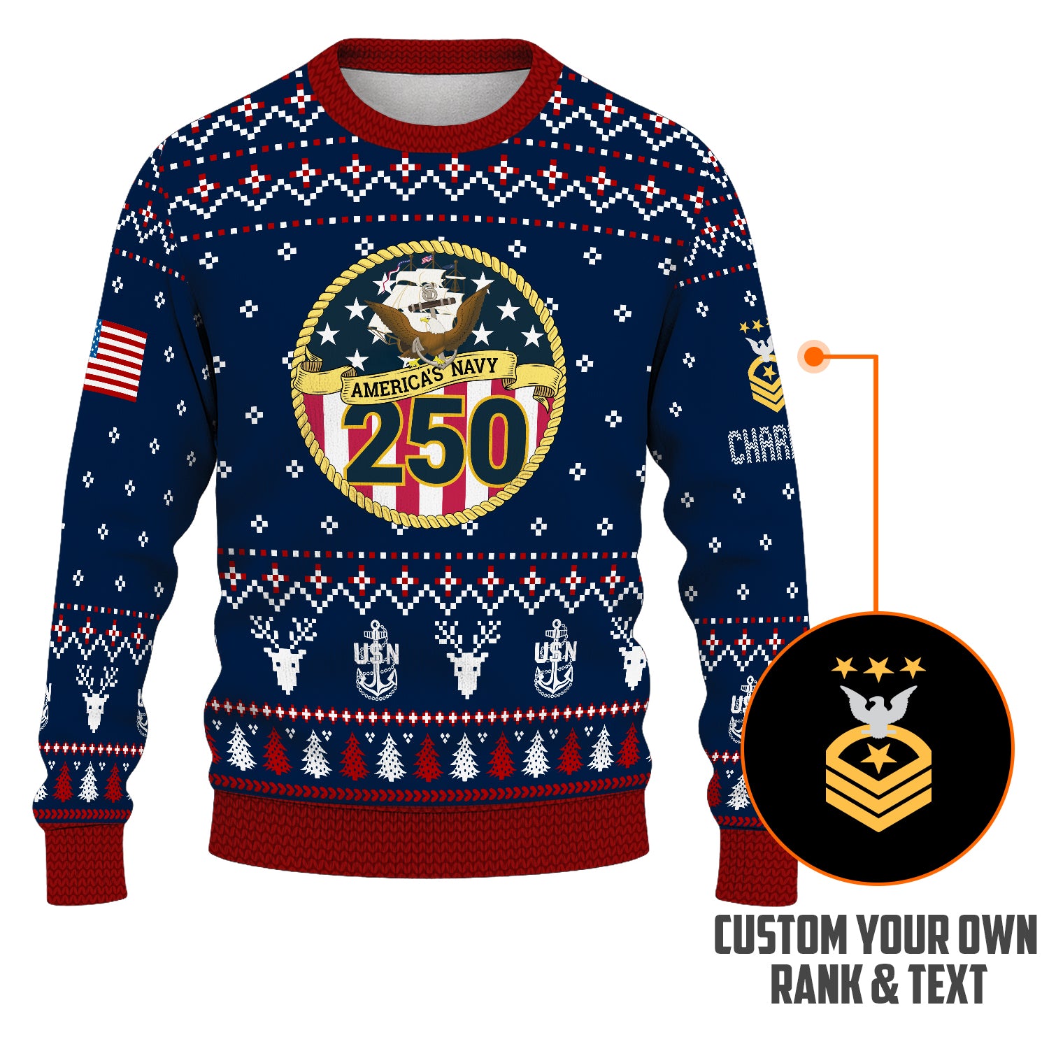 Personalized US Navy Christmas Ugly Sweater UST001