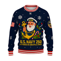 US Navy 250 Anchored In Christmas Spirit Christmas Ugly Sweater