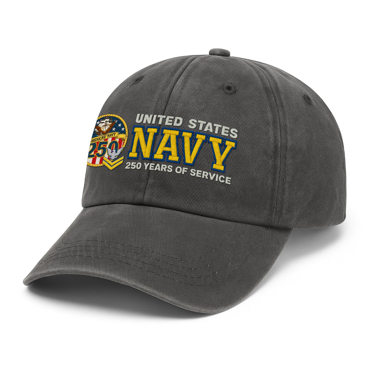 Premium Washed Denim Cap – Embroidered-Effect Print DC007