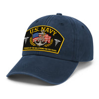 Premium Washed Denim Cap – Embroidered-Effect Print DC009