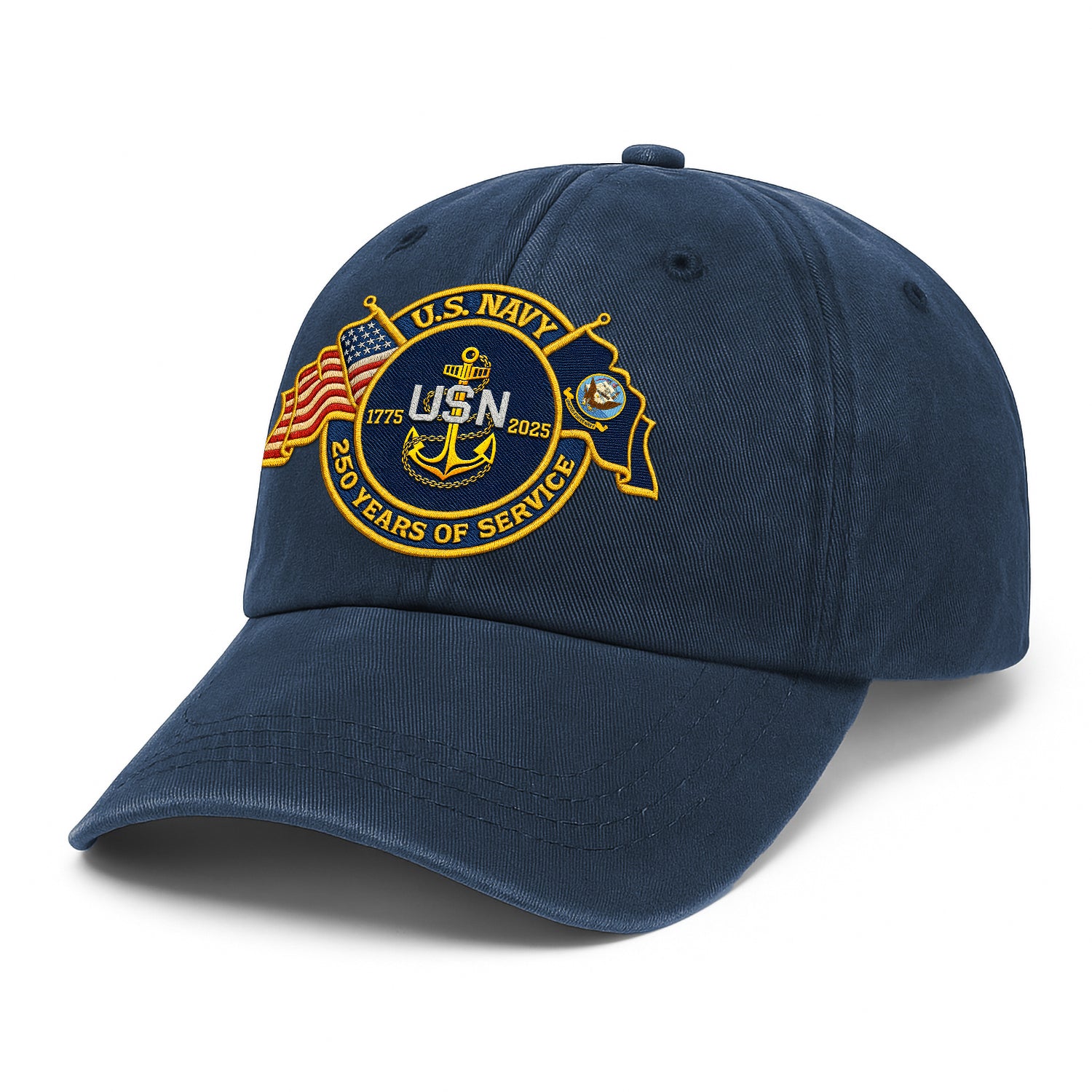 Premium Washed Denim Cap – Embroidered-Effect Print DC008