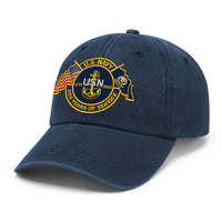 Premium Washed Denim Cap – Embroidered-Effect Print DC008