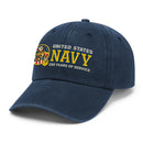 Premium Washed Denim Cap – Embroidered-Effect Print DC007