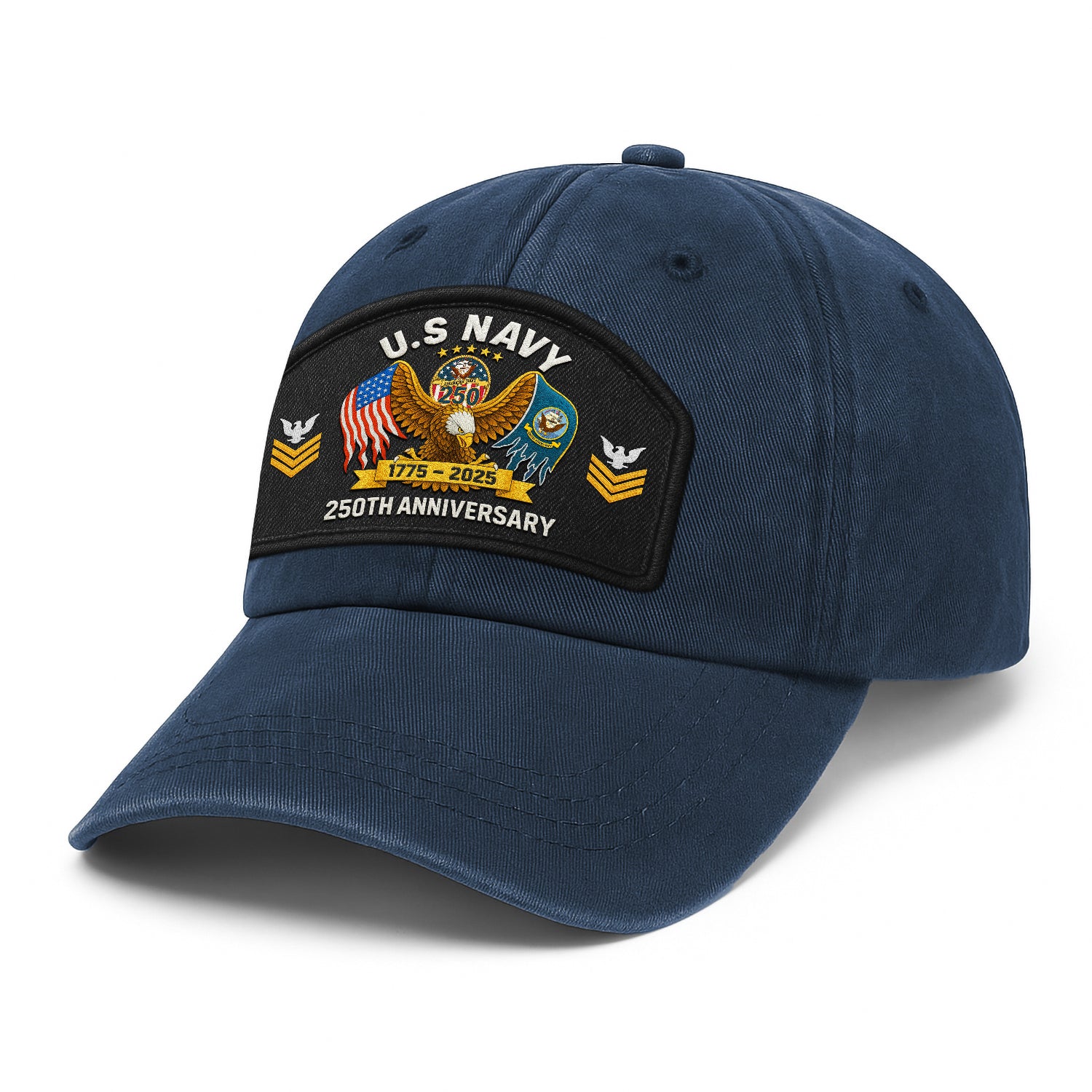 Premium Washed Denim Cap – Embroidered-Effect Print DC004