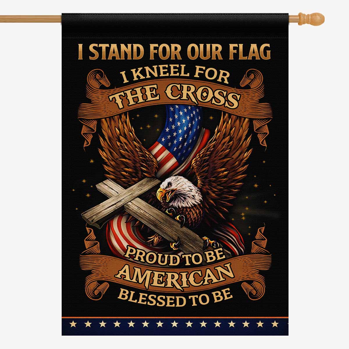Proud To Be American Christian House Flag Eagle Cross Patriotic Decor