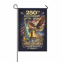 United States 250th Anniversary Garden Flag – Liberty Bell & Statue Design