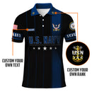 US Navy Polo Shirt – Black & Blue Stripes with Stars Custom Rank