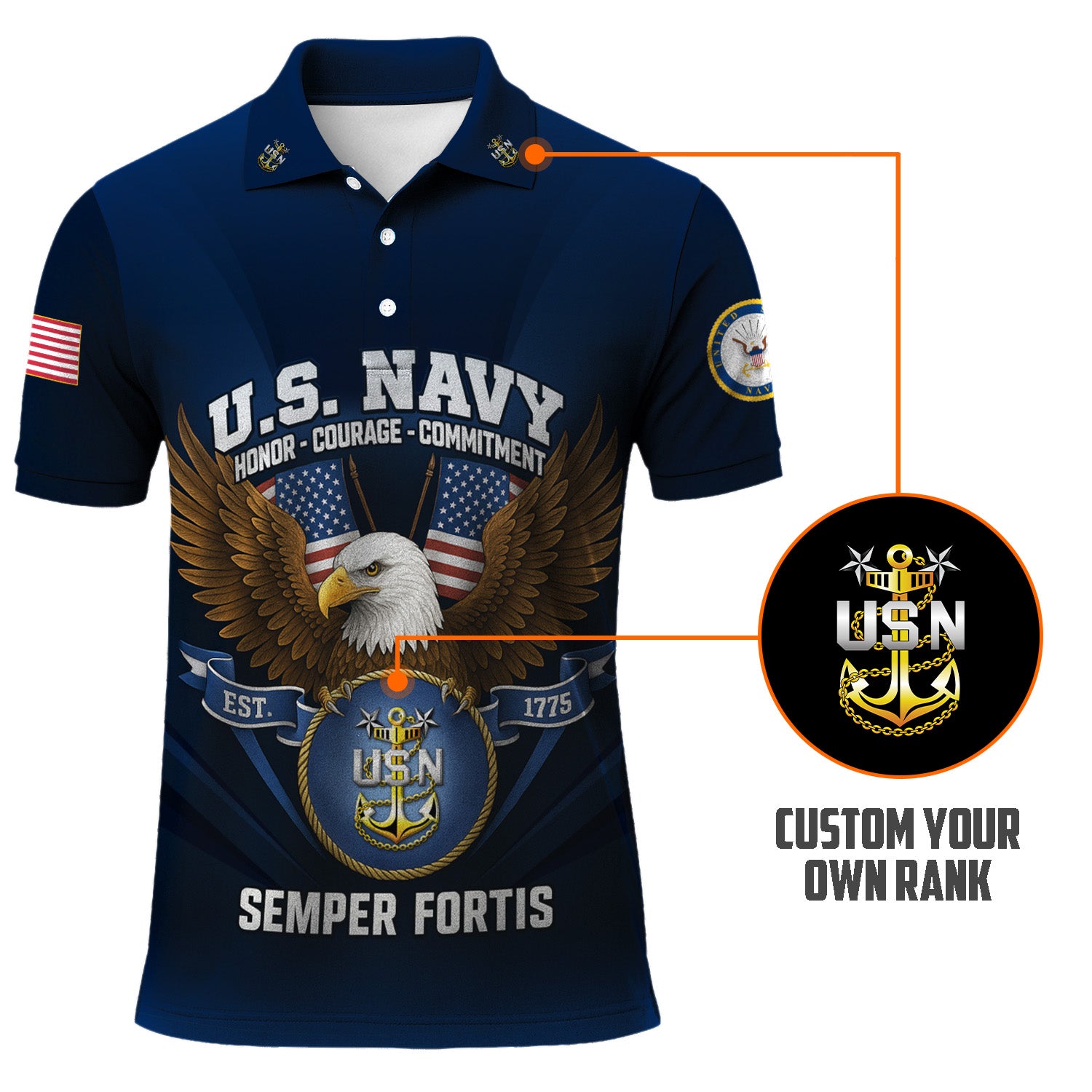 US Navy Polo Shirt – "Honor – Courage – Commitment" Polo