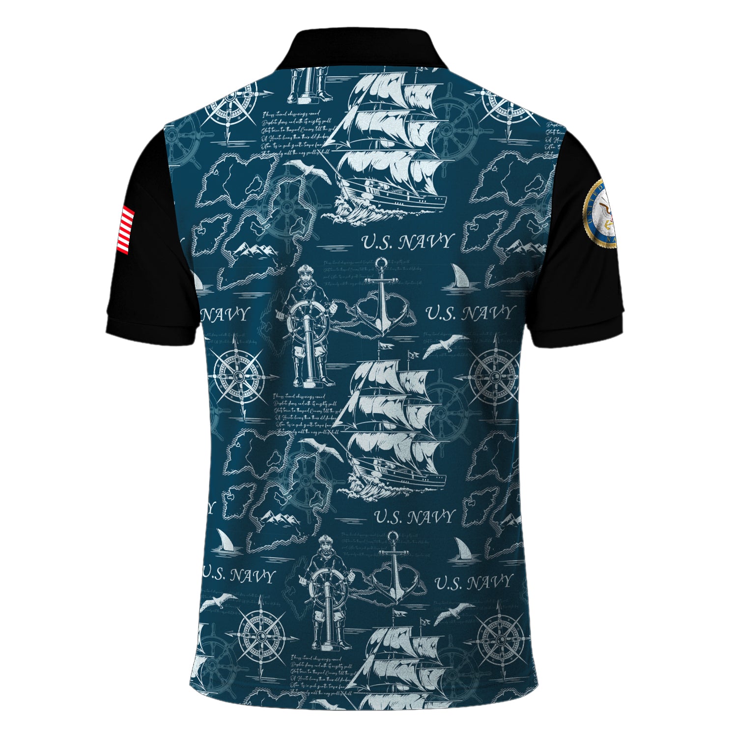 US Navy 250th Anniversary Polo Shirt – Ship Map Design with Custom Rank