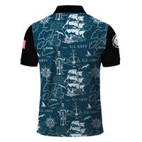 US Navy 250th Anniversary Polo Shirt – Ship Map Design with Custom Rank