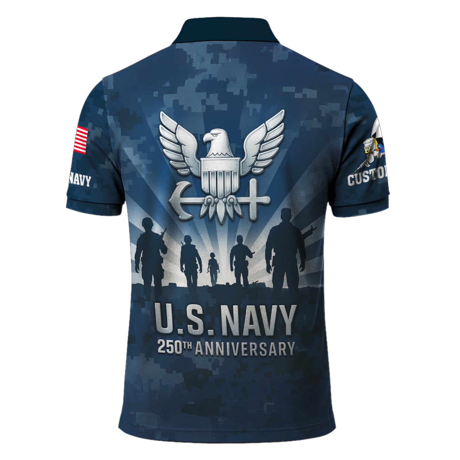 US Navy 250th Anniversary Polo Shirt – Eagle Emblem & Sailor Silhouette