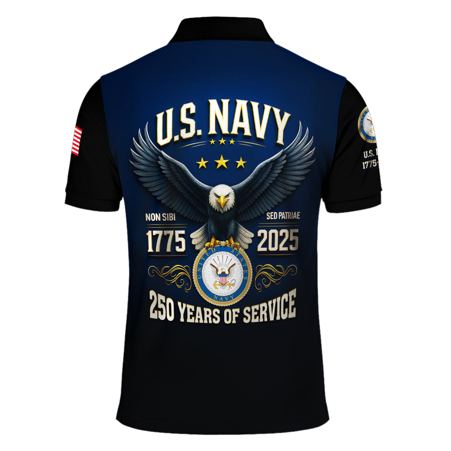 US Navy 250th Anniversary Polo Shirt – Gradient Design with Custom Rank & Text