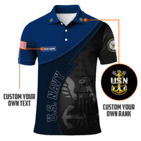US Navy Polo Shirt – Warship & Eagle Shadow Design with Custom Rank