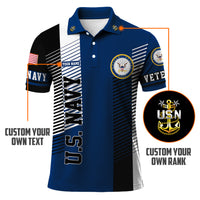 US Navy Veteran Polo Shirt – Modern Stripe Design with Custom Rank & Text