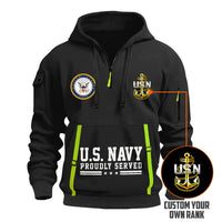 Custom US Navy Ranks Quarter Zip Hoodie TQZ02