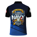 US Navy 250th Anniversary Polo Shirt – Modern Blue Design with Custom Rank