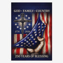 God Family Country House Flag Christian Patriotic USA 250 Years Blessings 1776-2026 Banner