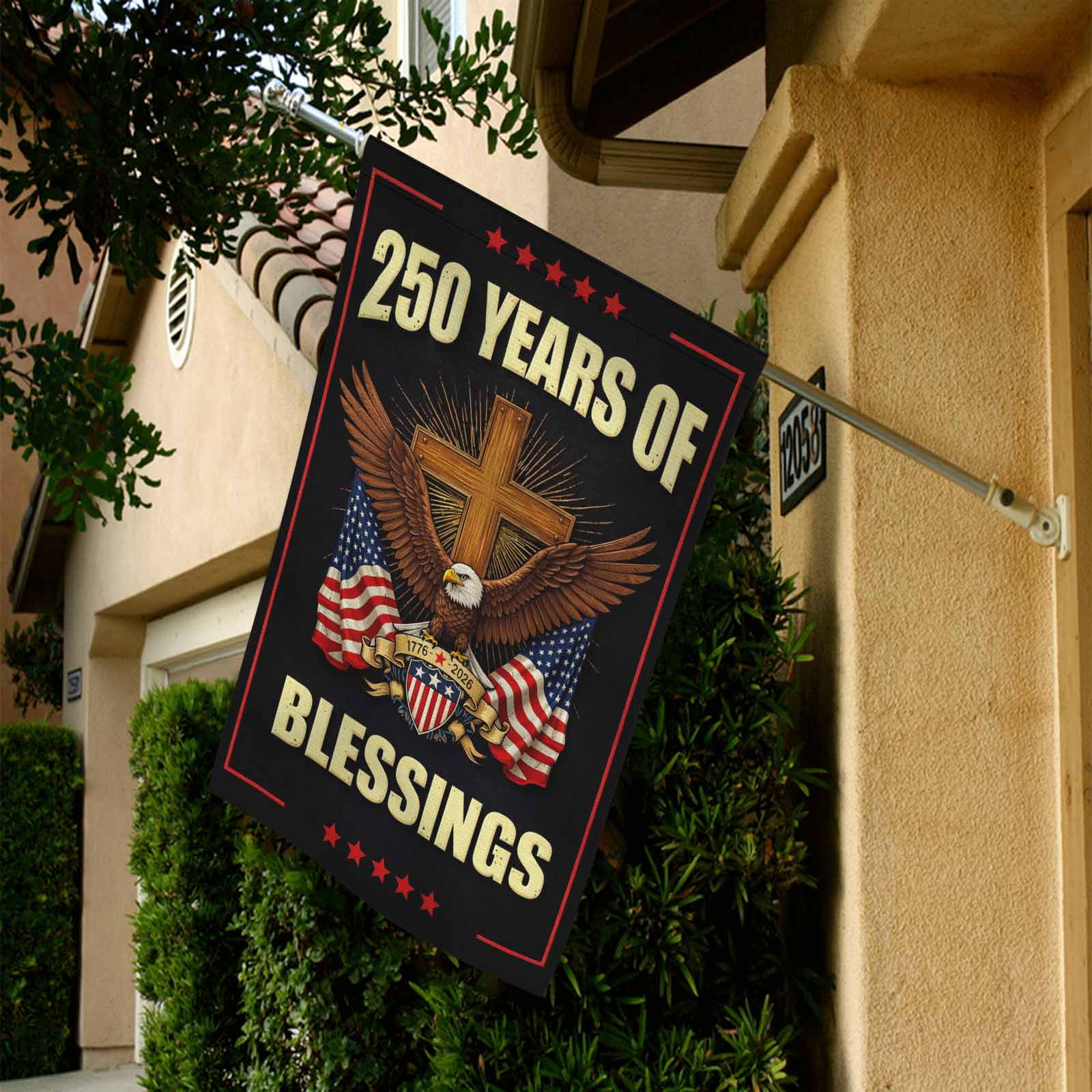 America 250 Garden Flag 250 Years of Blessings Patriotic Eagle Cross 1776-2026